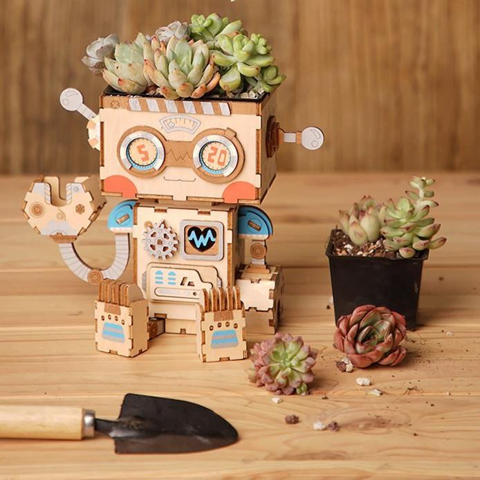 Robot Flower Pot 3D Wooden - Block Center