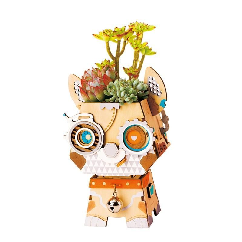 Puppy Flower Pot 3D Wooden - Block Center