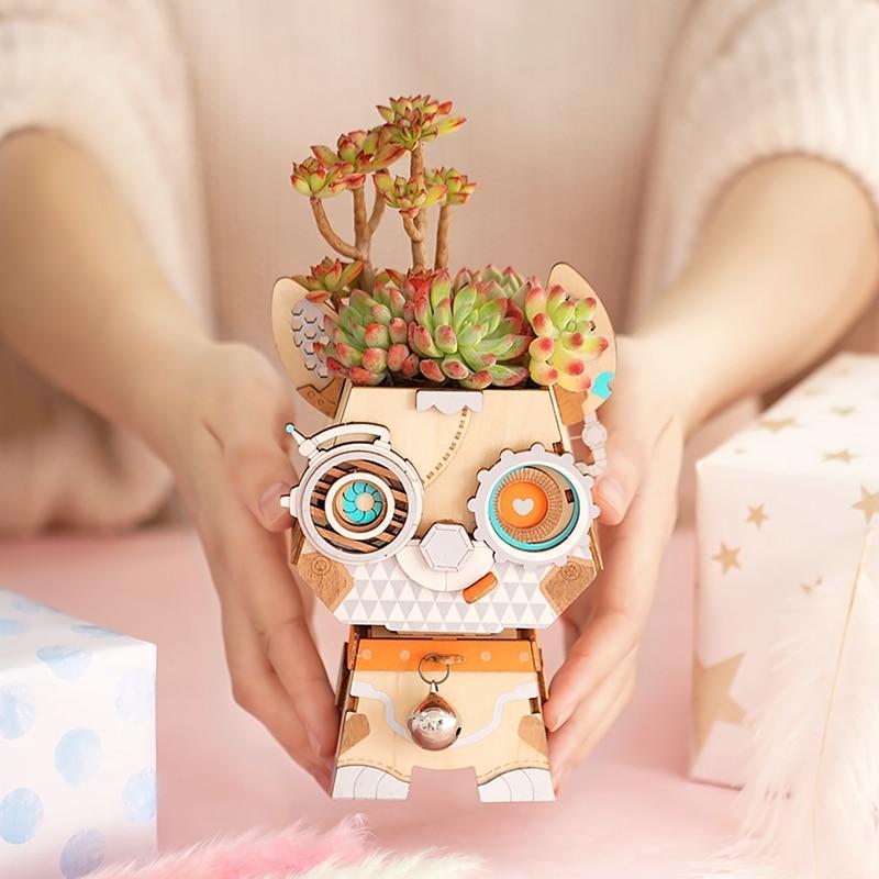 Puppy Flower Pot 3D Wooden - Block Center
