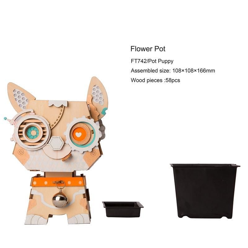 Puppy Flower Pot 3D Wooden - Block Center