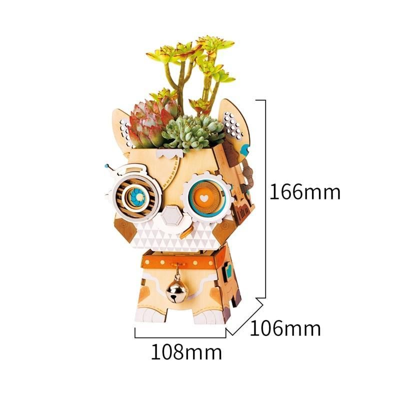 Puppy Flower Pot 3D Wooden - Block Center