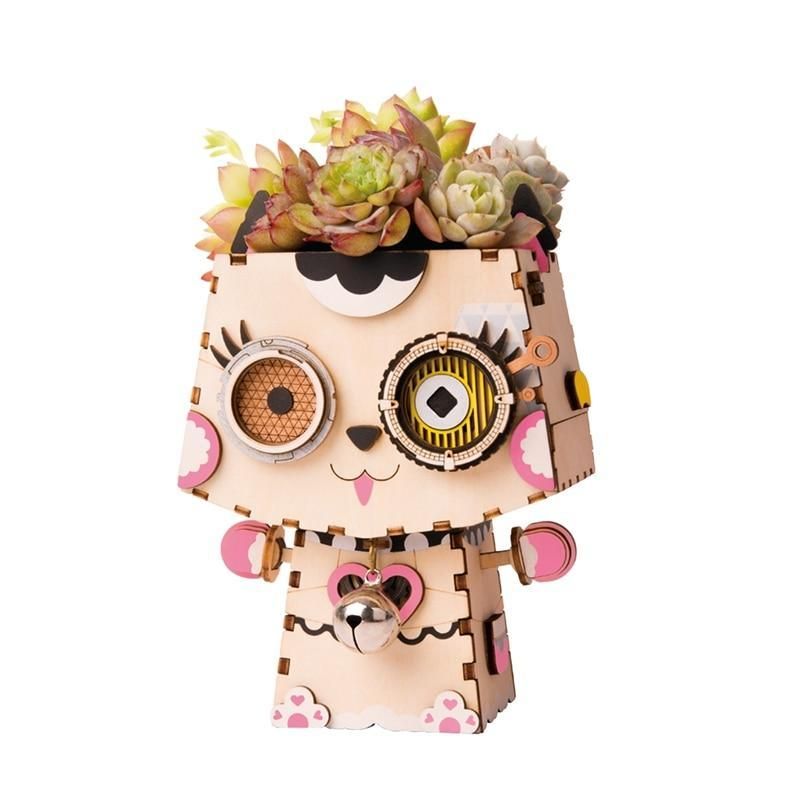 Kitty Flower Pot 3D Wooden - Block Center