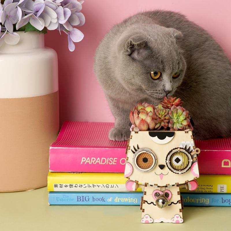 Kitty Flower Pot 3D Wooden - Block Center
