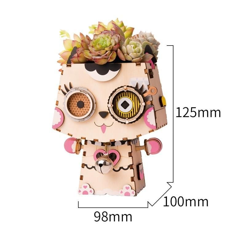 Kitty Flower Pot 3D Wooden - Block Center