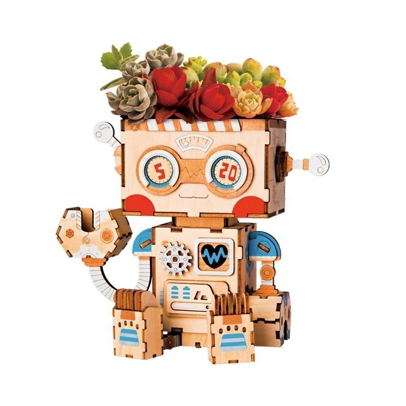 Robot Flower Pot 3D Wooden - Block Center