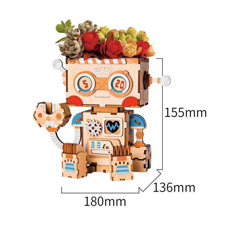 Robot Flower Pot 3D Wooden - Block Center