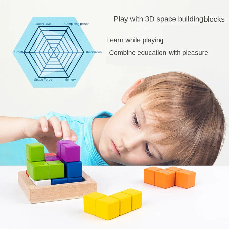 3D Soma Cube Puzzle for Adults and Kids with 60 Challenges - Brain Teaser Wooden Block Math Puzzle Cube Montessori Educational Toy Gifts - Magic Cubes Games for Ages 4+