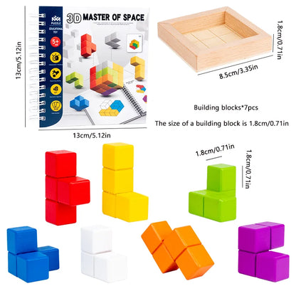 3D Soma Cube Puzzle for Adults and Kids with 60 Challenges - Brain Teaser Wooden Block Math Puzzle Cube Montessori Educational Toy Gifts - Magic Cubes Games for Ages 4+