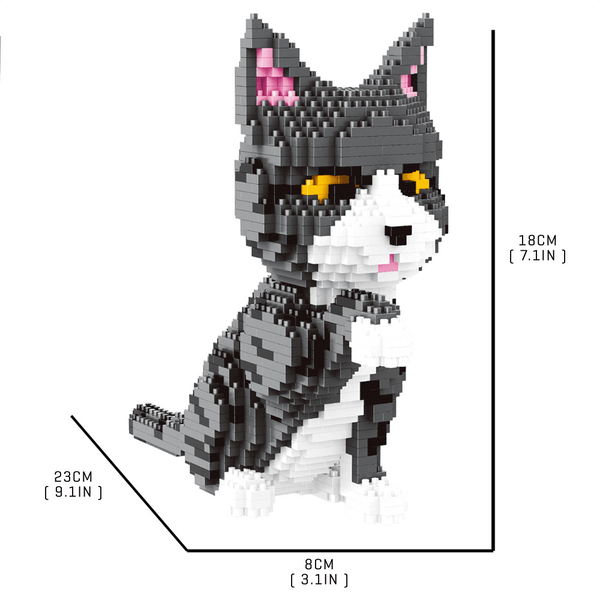 Grey Fluffy Kitten |  3d puzzle | nano blocks | brickcenter.myshopify.com